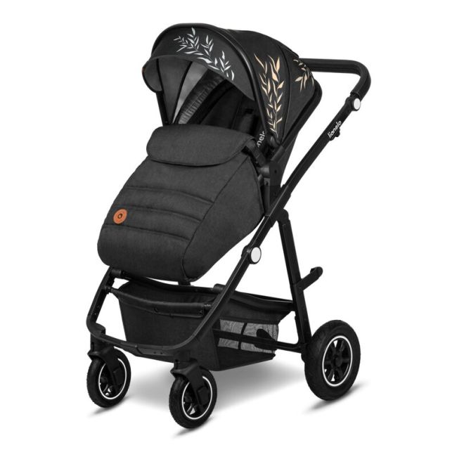 Lionelo - Carucior compact Amber Lovin, 2 in 1, Cadru din aluminiu, Cu landou intarit si salteluta moale, Scoica auto, Reversibil, Maner ajustabil, Huse pentru picioare, Plasa de tantari, Husa de ploaie, Geanta parinti, Pana la 22 kg, Negru BYNLO-AMBER_2I