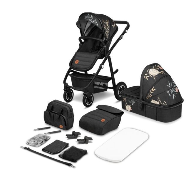 Lionelo - Carucior compact Amber Lovin, 2 in 1, Cadru din aluminiu, Cu landou intarit si salteluta moale, Scoica auto, Reversibil, Maner ajustabil, Huse pentru picioare, Plasa de tantari, Husa de ploaie, Geanta parinti, Pana la 22 kg, Negru BYNLO-AMBER_2I