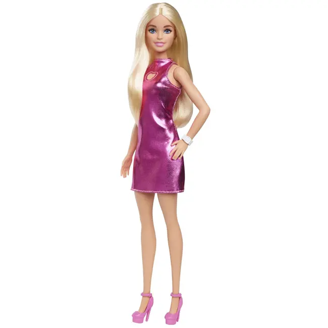 BARBIE PAPUSA BARBIE FASHIONISTAS BLONDA CU ROCHITA ROZ METALICA VIVMTHYT88