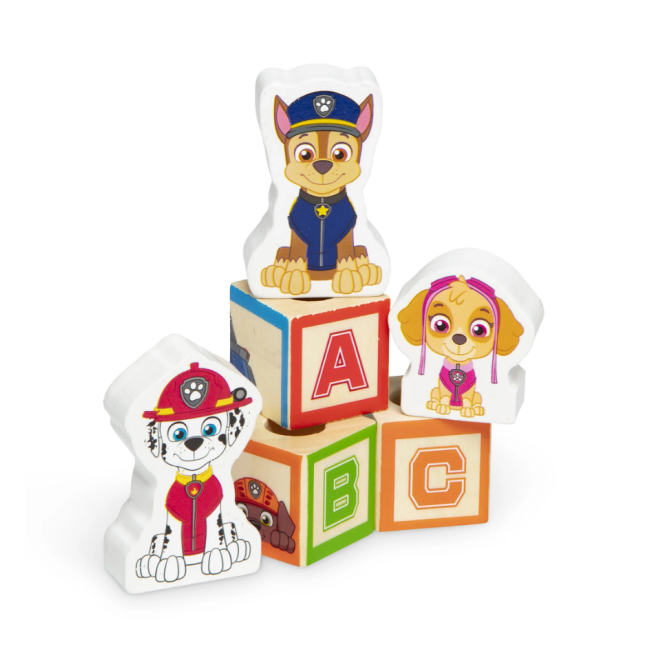 Camion cu remorca, 28 cuburi din lemn cu litere si 3 figurine paw patrol, patrula catelusilor - okemd33272