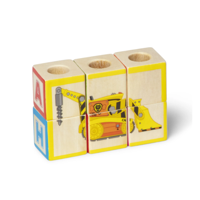 Camion cu remorca, 28 cuburi din lemn cu litere si 3 figurine paw patrol, patrula catelusilor - okemd33272