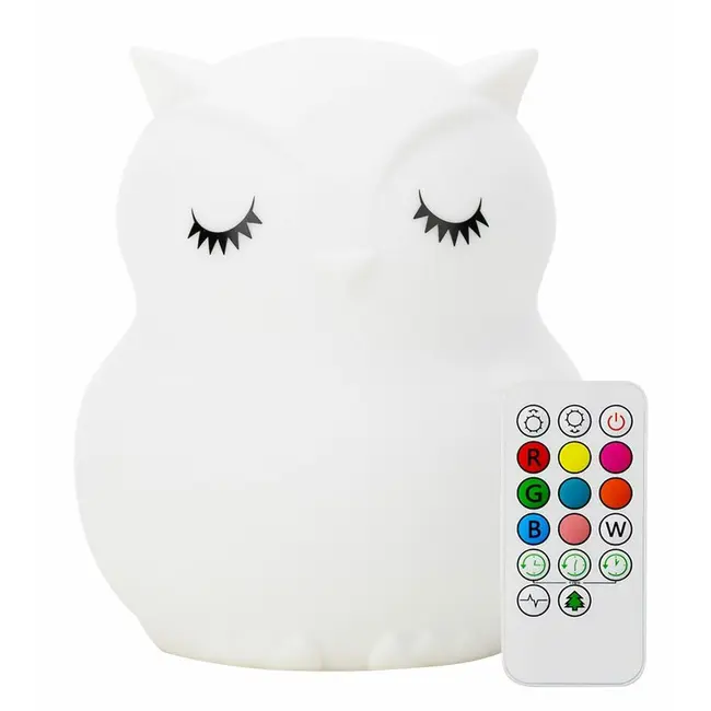 Lampa de veghe, FreeON, Silicon moale, Cu telecomanda si cablu USB, Cu 9 culori diferite si cronometru, Owl BYN84980