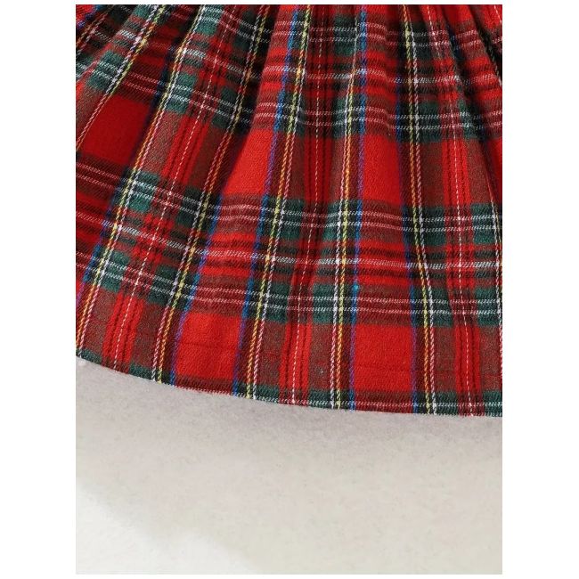 Rochita eleganta rosie cu model in carouri si fundita pentru fetite mbtu17-r1