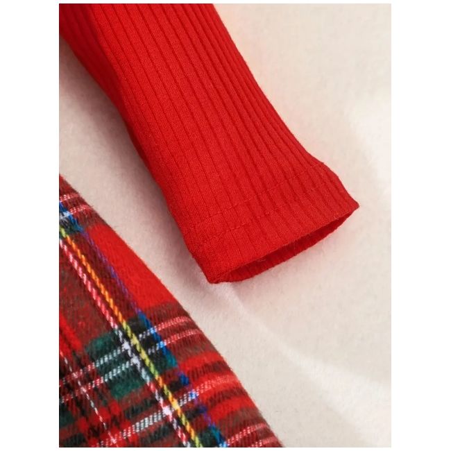 Rochita eleganta rosie cu model in carouri si fundita pentru fetite mbtu17-r1