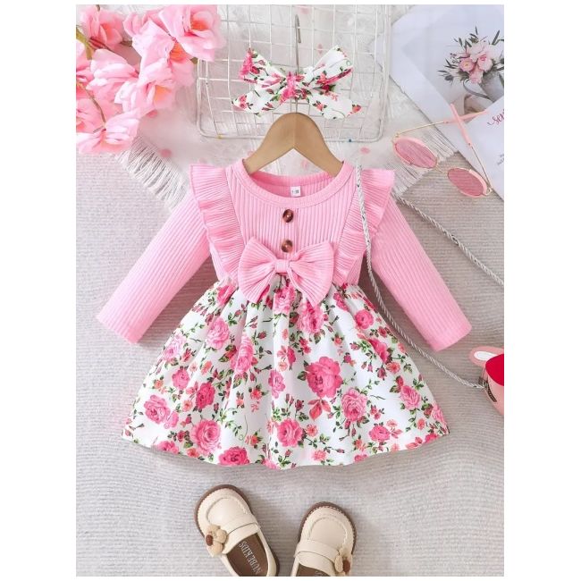 Rochita roz cu imprimeu cu trandafirasi pe fond alb mdtu15-r1