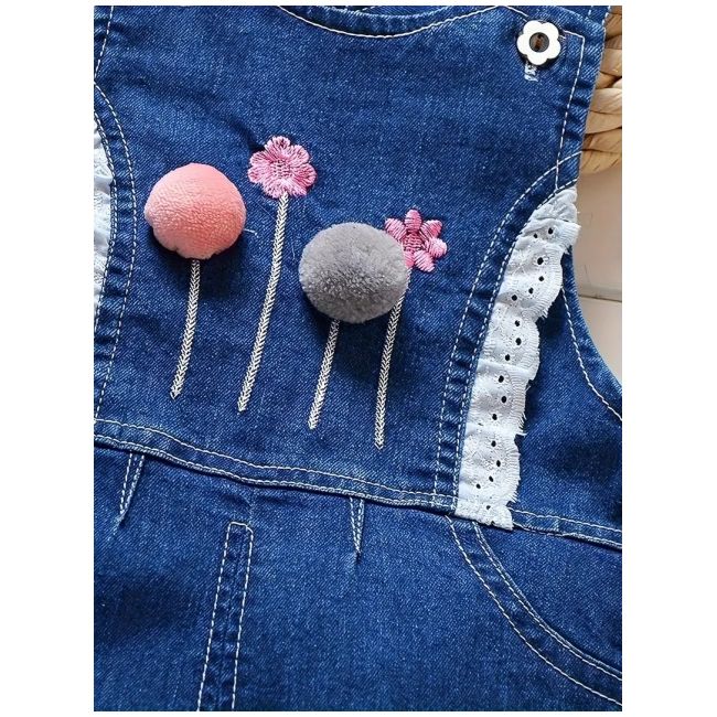Salopeta din blugi pentru fetite cu broderie florala si fluturi mbtu14-r1