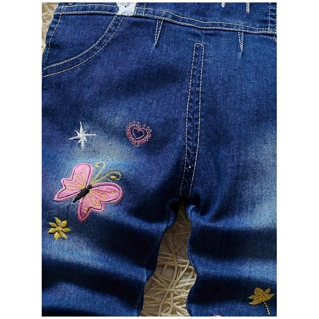 Salopeta din blugi pentru fetite cu broderie florala si fluturi mbtu14-r1
