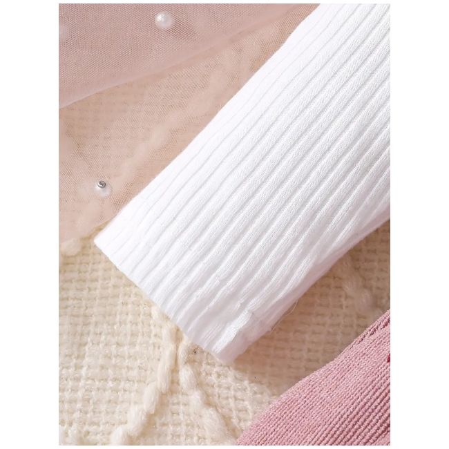 Set pentru fetite – bluzita alba cu papion si fustita roz pudra mdtu20-r1
