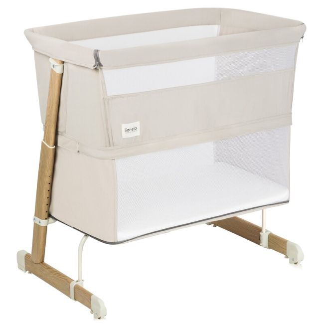 Patut co-sleeper, Lionelo, Thomi Plus, 5 in 1, Multifunctional, Sustine pana la 9 kg ca patut, 15 kg tarc de joaca, 100 kg canapea, Inaltime reglabila in 7 pozitii, De la nastere pana la 4 ani, Cu 2 saltele din spuma T25, 94x70x77-93,5 cm, Bej BYNLO-THOMI