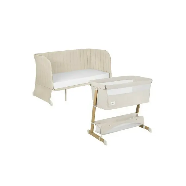 Patut co-sleeper, Lionelo, Thomi Plus, 5 in 1, Multifunctional, Sustine pana la 9 kg ca patut, 15 kg tarc de joaca, 100 kg canapea, Inaltime reglabila in 7 pozitii, De la nastere pana la 4 ani, Cu 2 saltele din spuma T25, 94x70x77-93,5 cm, Bej BYNLO-THOMI