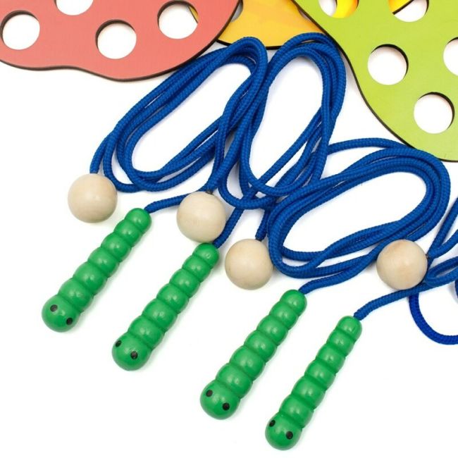 Jucarie Montessori de snuruit, Baby Mix, Dezvolta abilitatile motorii fine, a concentrarii si a rabdarii, Lemn si snur moale din bumbac, 36 luni+, Vegetables and Fruits BYN57339