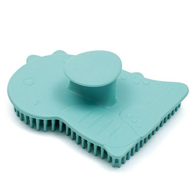 Perie de baie, New Baby, Din silicon, Cu peri moi, Maner ergonomic, Pentru pielea sensibila, 8x11 cm, 0 luni+, Dinosaur/Blue BYN56994