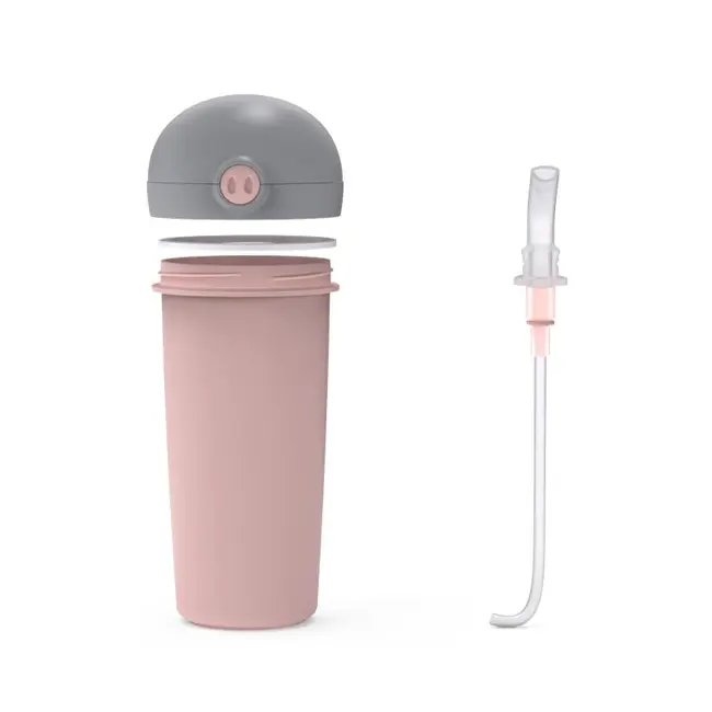 Sticla de plastic cu pai nava 380ml roz smb10-259-040