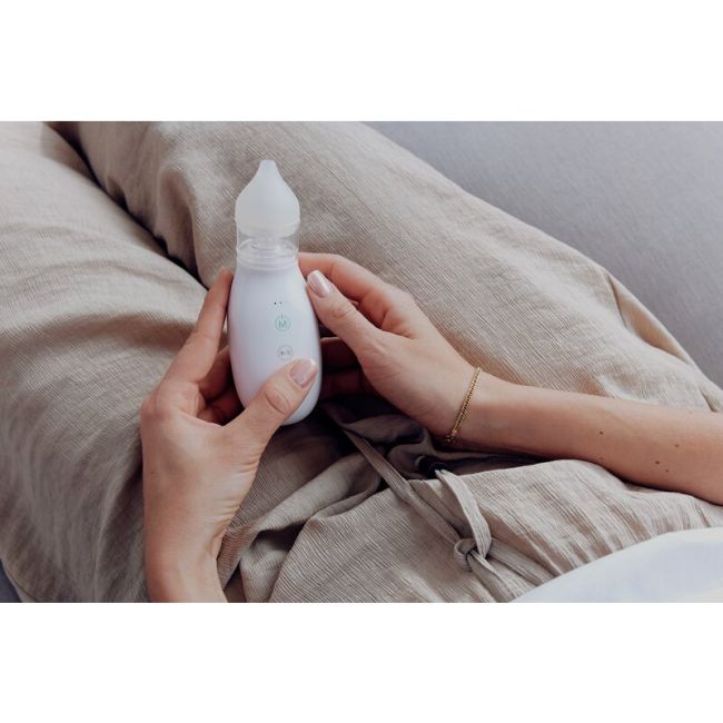 Aspirator nazal, Lionelo, Babyair, Cu forta de aspiratie reglabila in 3 trepte, Usor si portabil, Fara fir, Cu 2 varfuri din silicon, Silentios, 0 luni+, White BYNLOC-BABYAIR