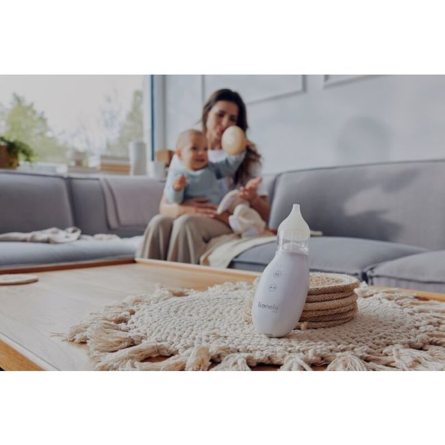 Aspirator nazal, Lionelo, Babyair, Cu forta de aspiratie reglabila in 3 trepte, Usor si portabil, Fara fir, Cu 2 varfuri din silicon, Silentios, 0 luni+, White BYNLOC-BABYAIR