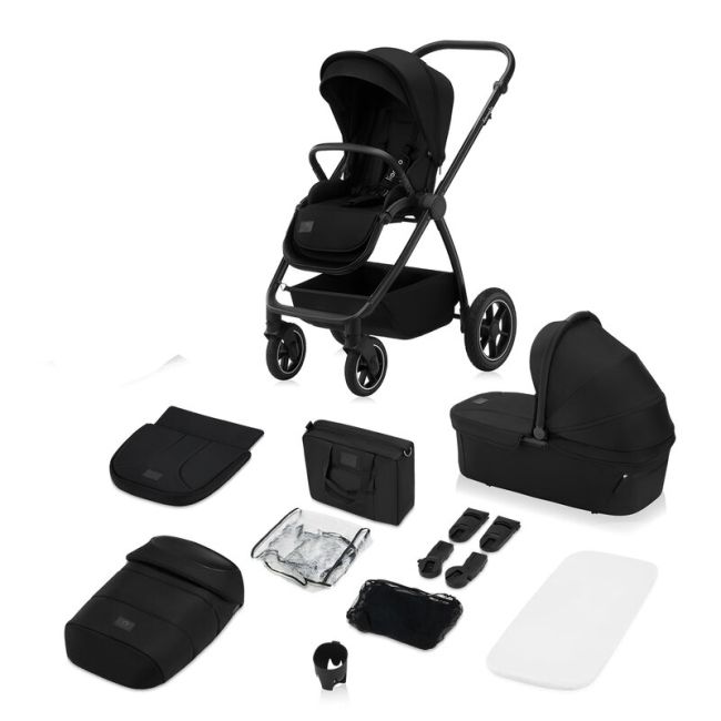 Carucior 2 in 1, Lionelo, Meril, Cu landou si scaun cu dimensiune XL, Reversibil, Cu sistem de ventilatie 3D, Cu accesorii, Pana la 22 kg, Conform cu EN1888-1 EN1888-2, EN1466, Negru BYNLO-MERIL_2IN1_BLACK_ONYX