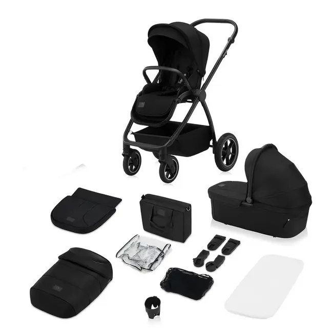 Carucior 2 in 1, Lionelo, Meril, Cu landou si scaun cu dimensiune XL, Reversibil, Cu sistem de ventilatie 3D, Cu accesorii, Pana la 22 kg, Conform cu EN1888-1 EN1888-2, EN1466, Negru BYNLO-MERIL_2IN1_BLACK_ONYX