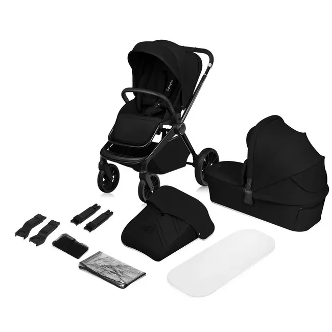 Carucior 2 in 1, Lionelo, Mika Plus, Cadru din aluminiu, Cu landou intarit si salteluta moale, Reversibil, Cu sistem de ventilatie 3D, Cu accesorii, Pana la 22 kg, Conform cu EN1888-1 EN1888-2, EN1466, Negru BYNLO-MIKA_PLUS_2IN1_BLACK_ONYX