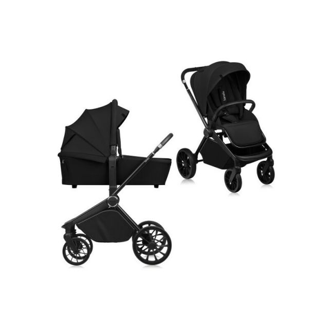 Carucior 2 in 1, Lionelo, Mika Plus, Cadru din aluminiu, Cu landou intarit si salteluta moale, Reversibil, Cu sistem de ventilatie 3D, Cu accesorii, Pana la 22 kg, Conform cu EN1888-1 EN1888-2, EN1466, Negru BYNLO-MIKA_PLUS_2IN1_BLACK_ONYX