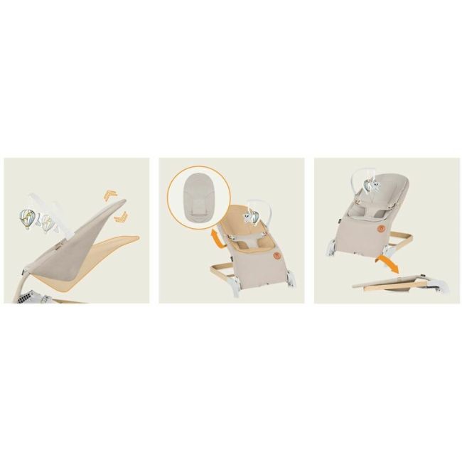Fotoliu balansoar, Lionelo, Lilac, Cu arcada cu jucarii, Ergonomic, Reglare spatar in 3 pozitii, Pernuta moale invelita in tesatura de bambus, Pliabil, 0-6 luni, Bej BYNLO-LILAC_BEIGE_SAND