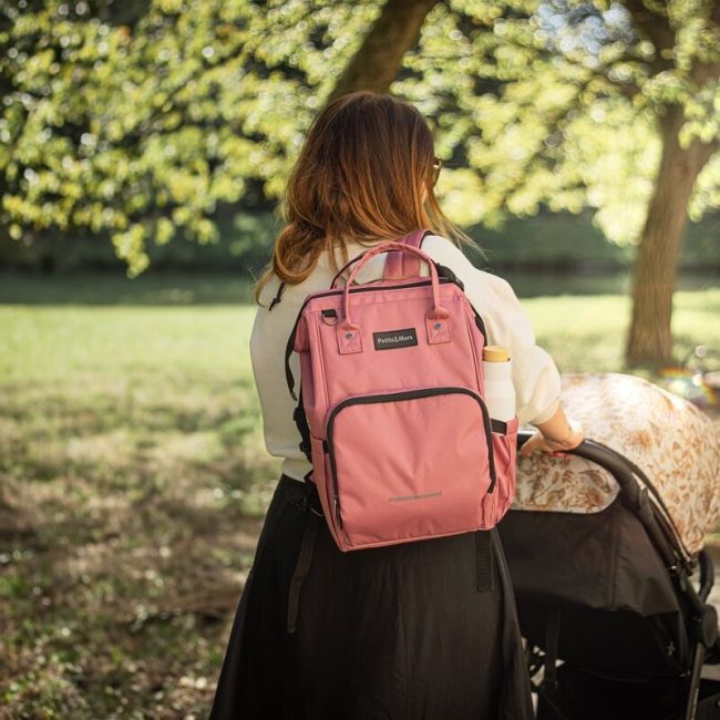 Rucsac pentru mamici, Petite&Mars, Jack, Cu 11 compartimente, Cu buzunare termice, Saltea de infasat inclusa, 30 x 42 x 15 cm, Dusty Rose BYN507820