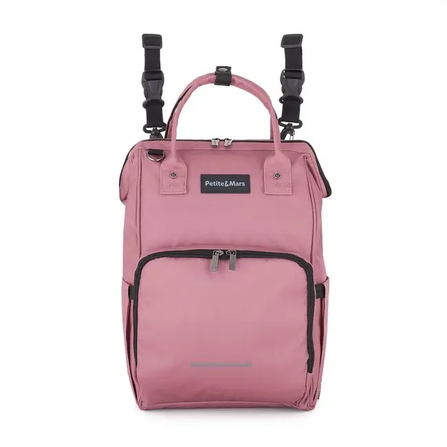 Rucsac pentru mamici, Petite&Mars, Jack, Cu 11 compartimente, Cu buzunare termice, Saltea de infasat inclusa, 30 x 42 x 15 cm, Dusty Rose BYN507820