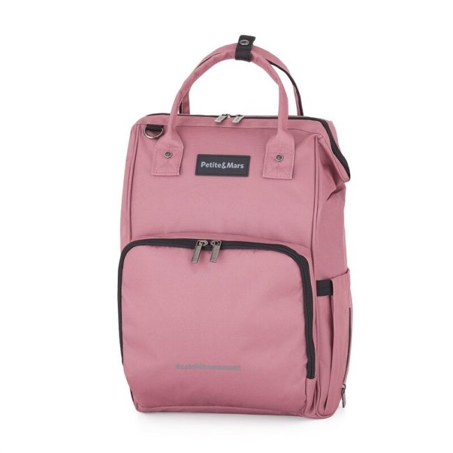 Rucsac pentru mamici, Petite&Mars, Jack, Cu 11 compartimente, Cu buzunare termice, Saltea de infasat inclusa, 30 x 42 x 15 cm, Dusty Rose BYN507820