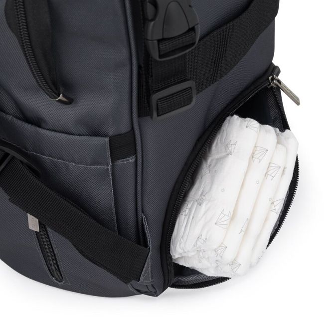 Rucsac pentru mamici, Petite&Mars, Jack, Cu 11 compartimente, Cu buzunare termice, Saltea de infasat inclusa, 30 x 42 x 15 cm, Ultimate Grey BYN507840