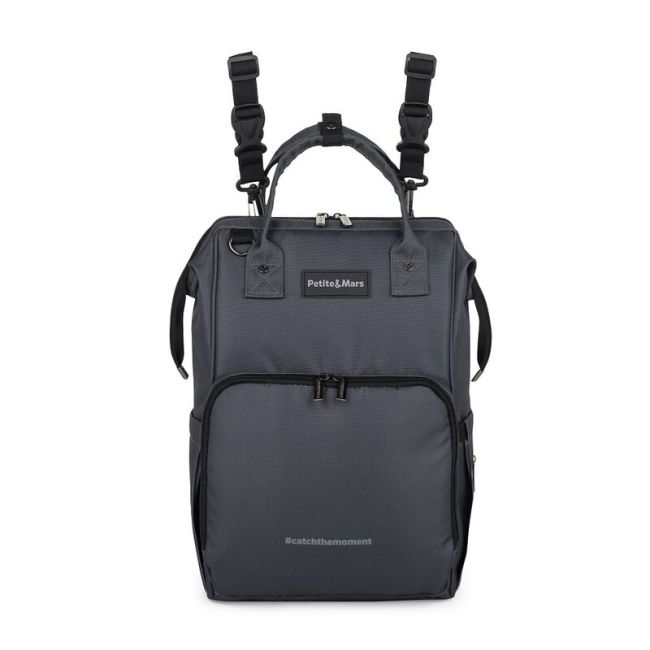 Rucsac pentru mamici, Petite&Mars, Jack, Cu 11 compartimente, Cu buzunare termice, Saltea de infasat inclusa, 30 x 42 x 15 cm, Ultimate Grey BYN507840