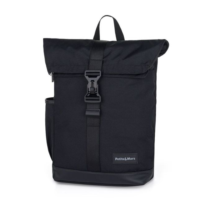 Rucsac pentru mamici, Petite&Mars, Jakob, Cu 8 compartimente, Cu buzunar termic, Saltea de infasat inclusa, 30 x 46 x 15 cm, Absolute Black BYN510832