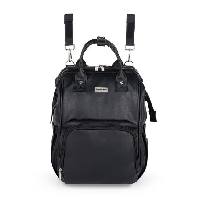 Rucsac pentru mamici, Petite&Mars, Jasper, Cu 12 compartimente, Cu buzunare termice, Saltea de infasat inclusa, 27 x 41 x 14 cm, Absolute Black BYN511832