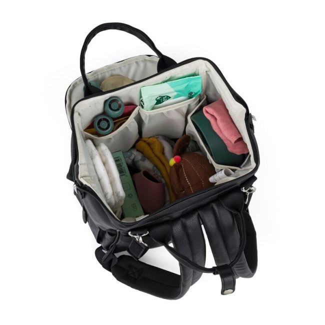 Rucsac pentru mamici, Petite&Mars, Jasper, Cu 12 compartimente, Cu buzunare termice, Saltea de infasat inclusa, 27 x 41 x 14 cm, Absolute Black BYN511832