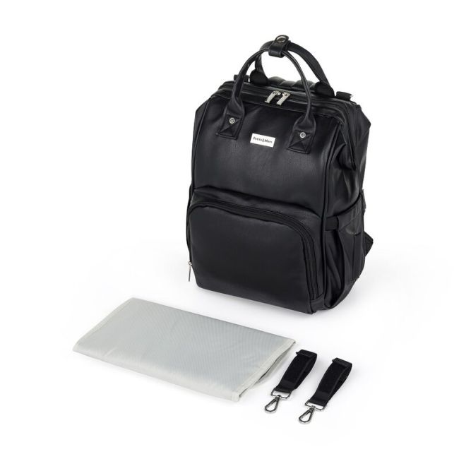 Rucsac pentru mamici, Petite&Mars, Jasper, Cu 12 compartimente, Cu buzunare termice, Saltea de infasat inclusa, 27 x 41 x 14 cm, Absolute Black BYN511832