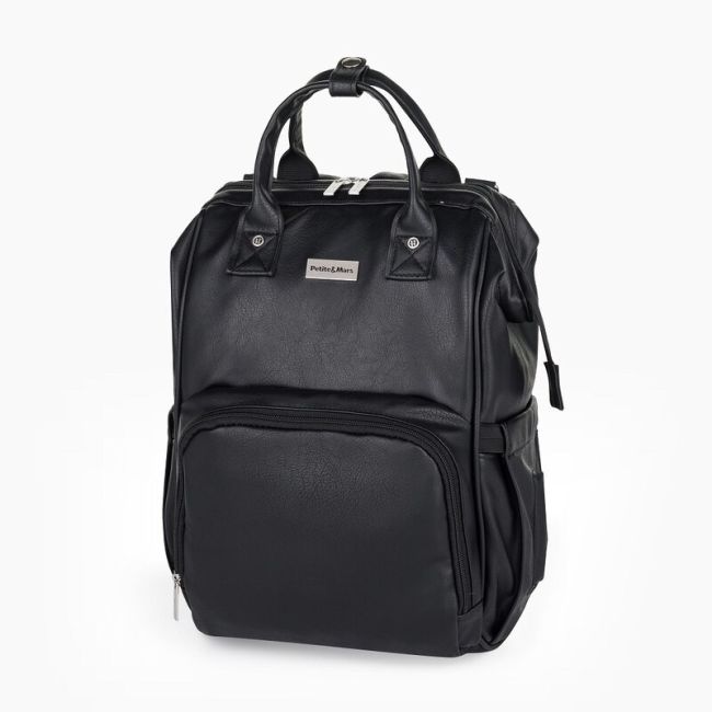 Rucsac pentru mamici, Petite&Mars, Jasper, Cu 12 compartimente, Cu buzunare termice, Saltea de infasat inclusa, 27 x 41 x 14 cm, Absolute Black BYN511832