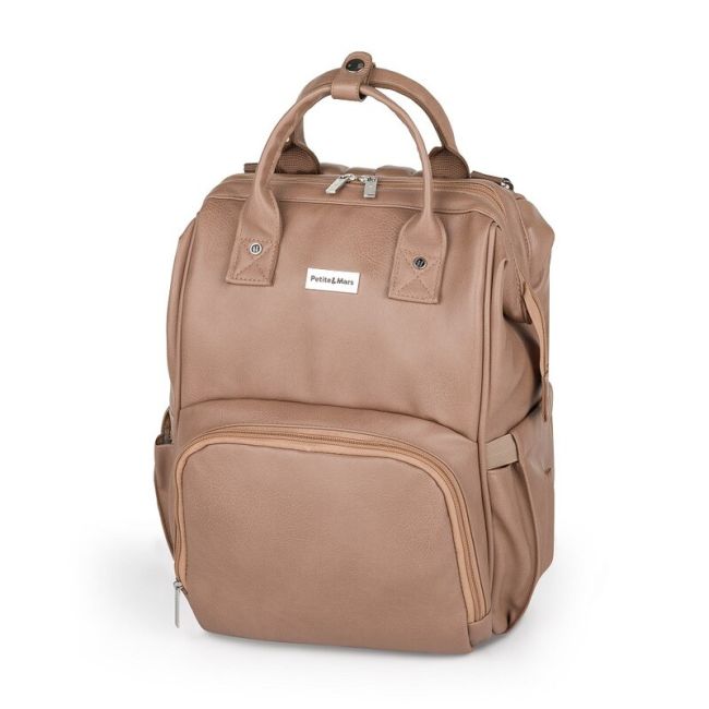 Rucsac pentru mamici, Petite&Mars, Jasper, Cu 12 compartimente, Cu buzunare termice, Saltea de infasat inclusa, 27 x 41 x 14 cm, Camel Beige BYN511570