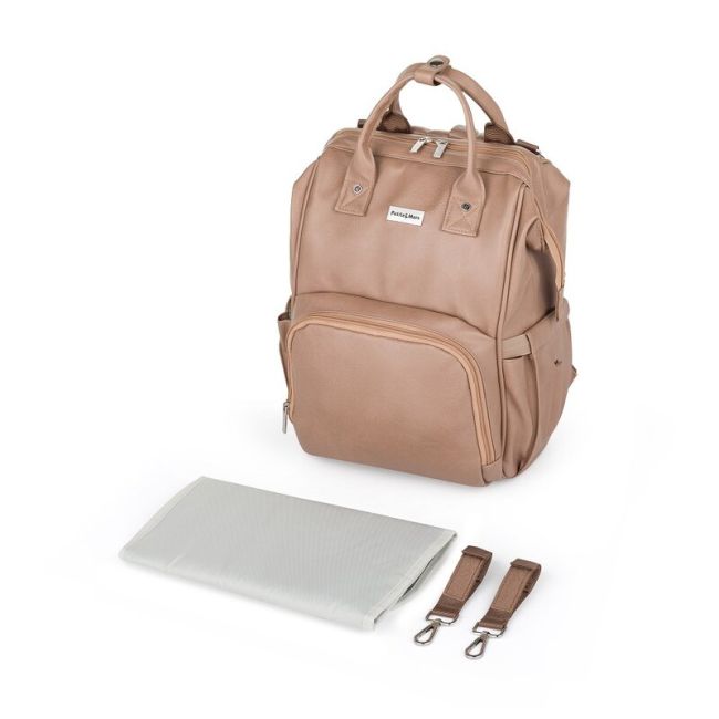 Rucsac pentru mamici, Petite&Mars, Jasper, Cu 12 compartimente, Cu buzunare termice, Saltea de infasat inclusa, 27 x 41 x 14 cm, Camel Beige BYN511570