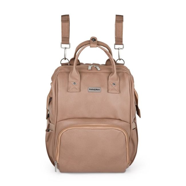 Rucsac pentru mamici, Petite&Mars, Jasper, Cu 12 compartimente, Cu buzunare termice, Saltea de infasat inclusa, 27 x 41 x 14 cm, Camel Beige BYN511570