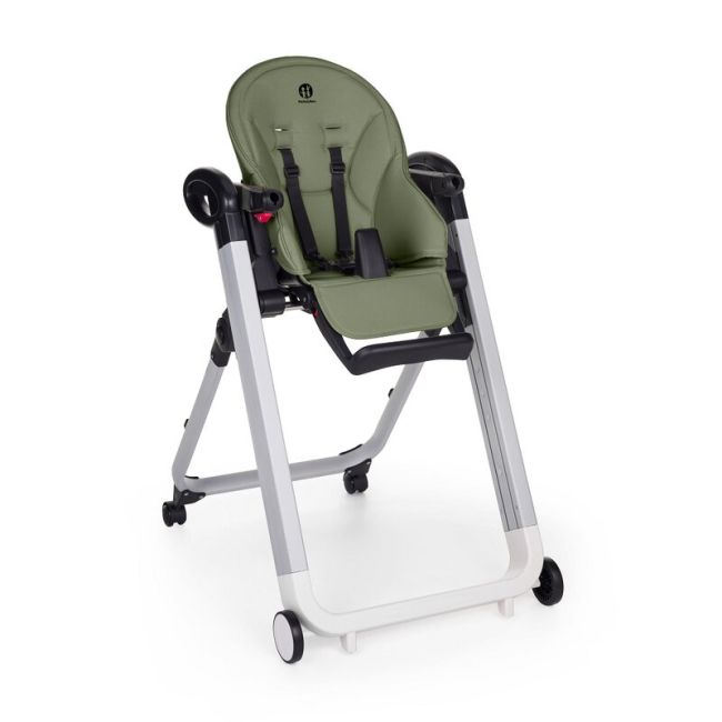 Scaun de masa, Petite&Mars, Tasty, Multifunctional, Pana la 15 kg, Reglabil pe inaltime in 7 pozitii, Spatar reglabil pana la 175 grade, Suport picioare si tavita reglabile, Cu roti, Aluminiu, Mature Olive BYN361841
