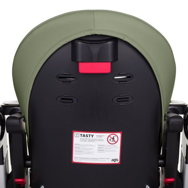 Scaun de masa, Petite&Mars, Tasty, Multifunctional, Pana la 15 kg, Reglabil pe inaltime in 7 pozitii, Spatar reglabil pana la 175 grade, Suport picioare si tavita reglabile, Cu roti, Aluminiu, Mature Olive BYN361841