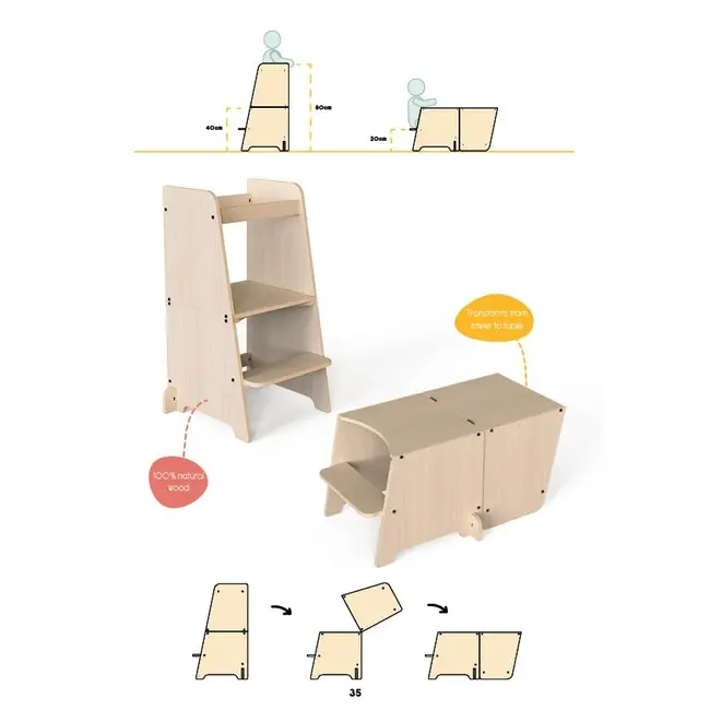 Turn de invatare multifunctional Kule Bend, Natur, MamaToyz JEMMtyz_bend