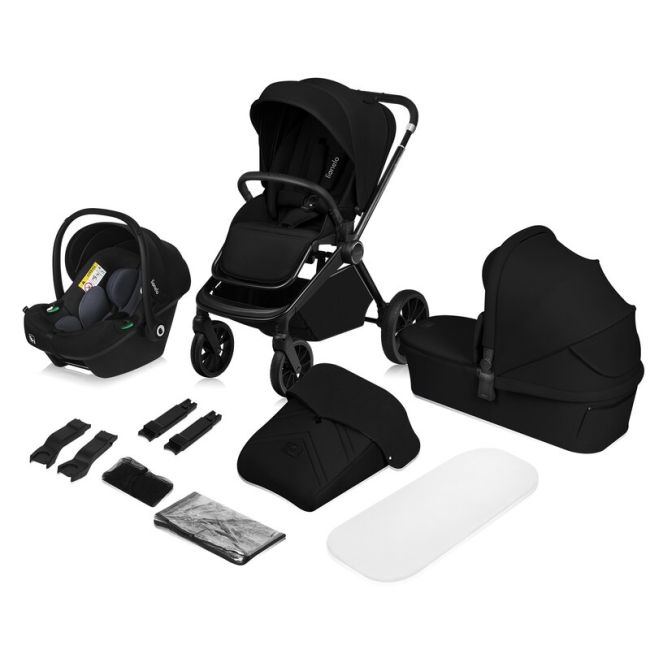 Carucior 3 in 1, Lionelo, Mika Plus, Cadru din aluminiu, Cu landou intarit si salteluta moale, Cu scoica auto testata ADAC, Reversibil, Cu sistem de ventilatie 3D, Cu accesorii, Pana la 22 kg, EN1888-1 EN1888-2 EN1466 ECE R129, Negru BYNLO-MIKA_PLUS_3IN1_