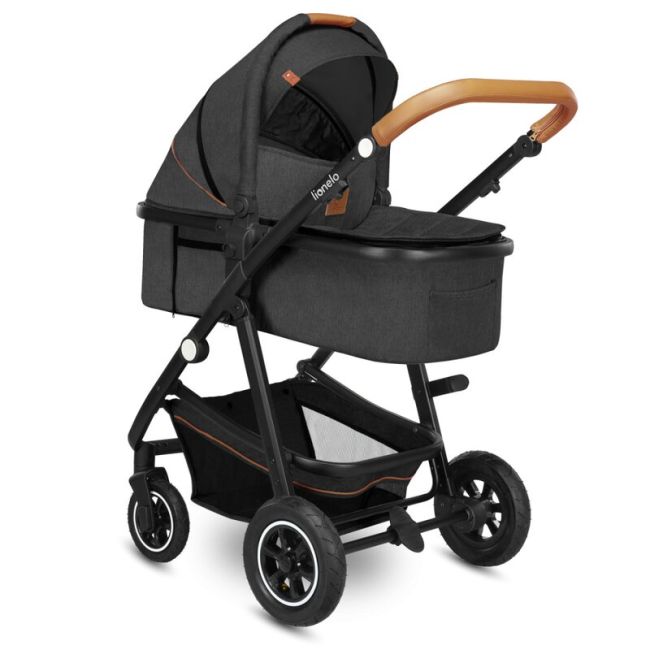 Lionelo - Carucior compact Amber, 3 in 1, Cadru din aluminiu, Cu landou intarit si salteluta moale, Scoica auto, Reversibil, Maner ajustabil, Huse pentru picioare, Plasa de tantari, Husa de ploaie, Geanta parinti, Pana la 22 kg, Gri Grafit BYNLO-AMBER_3IN