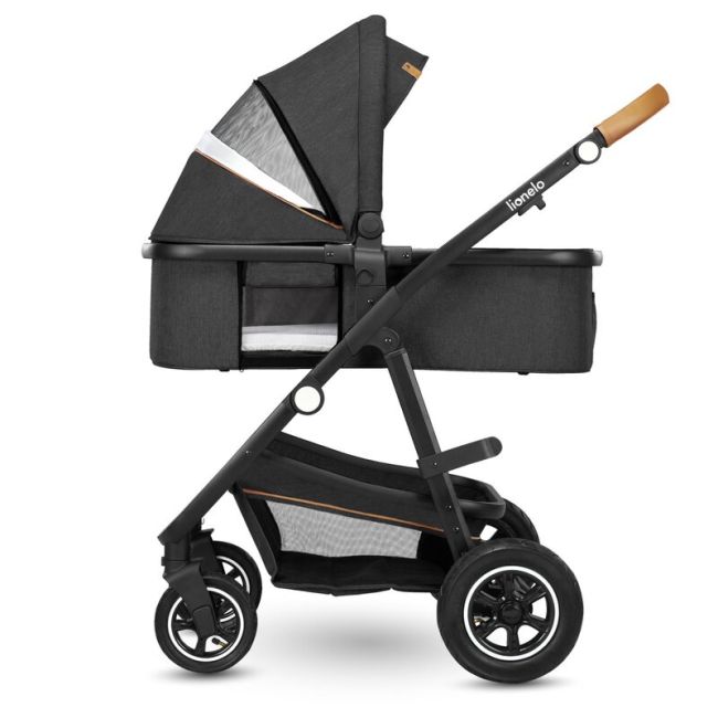 Lionelo - Carucior compact Amber, 3 in 1, Cadru din aluminiu, Cu landou intarit si salteluta moale, Scoica auto, Reversibil, Maner ajustabil, Huse pentru picioare, Plasa de tantari, Husa de ploaie, Geanta parinti, Pana la 22 kg, Gri Grafit BYNLO-AMBER_3IN