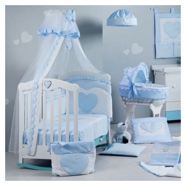 Baldachin Patut Lemn Cu Suport De Prindere Inclus Cuore Di Mamma Blue, 620x180 Cm Pjbbald_cuoreazzurro