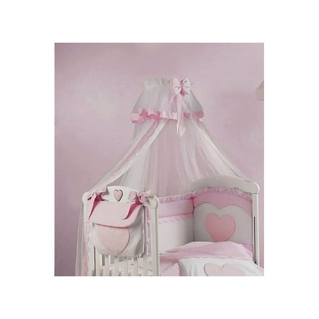 Baldachin Patut Lemn Cu Suport De Prindere Inclus Cuore Di Mamma Roz, 620x180 Cm Pjbbald_cuorerossa