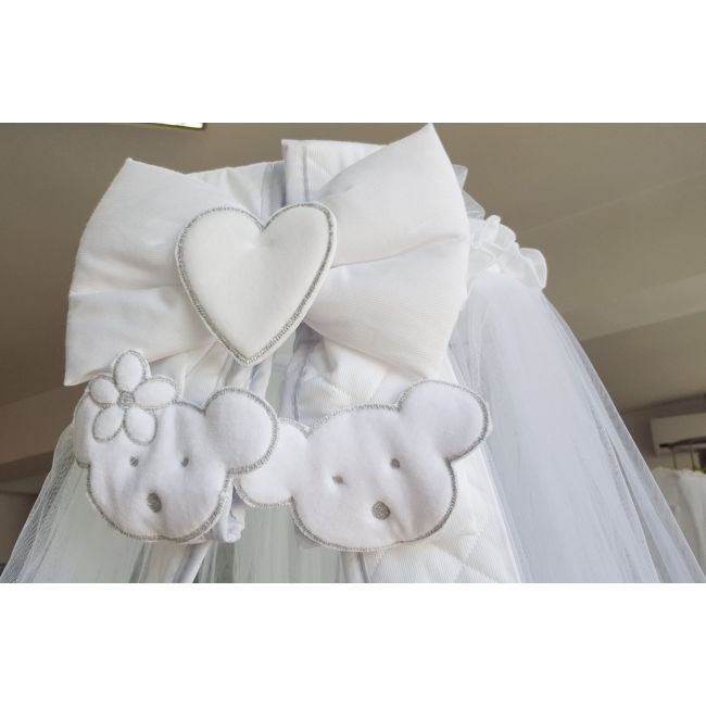 Baldachin Patut Lemn Cu Suport De Prindere Inclus Real Bears Alb, 620x180 Cm Pjbbald_realbears_white