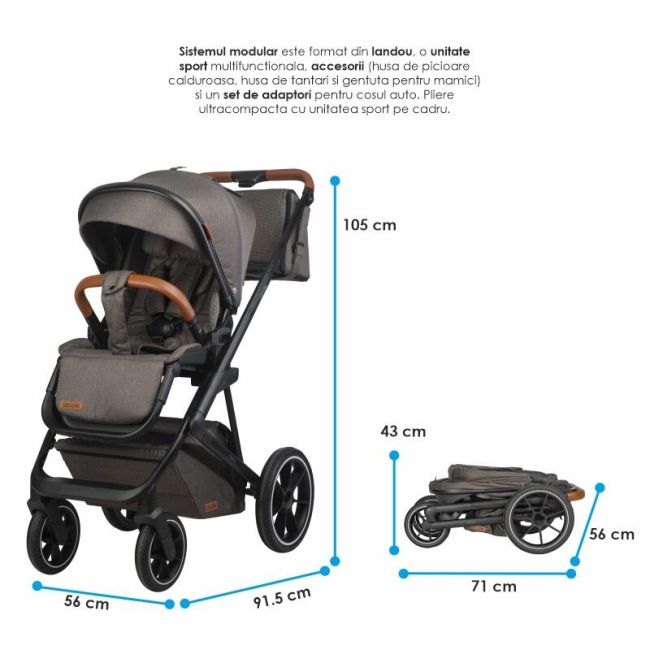 Carucior modular 2in1 c nessia anthracite+balansoar bebelusi c velio butternut smb322065362333041144