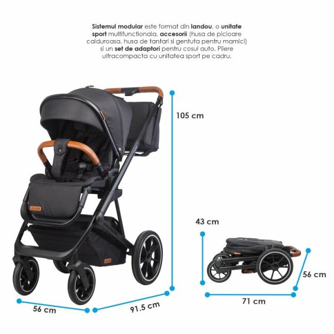 Carucior modular 2in1 c nessia diamond black+balansoar bebelusi c velio butternut smb322065360333041144