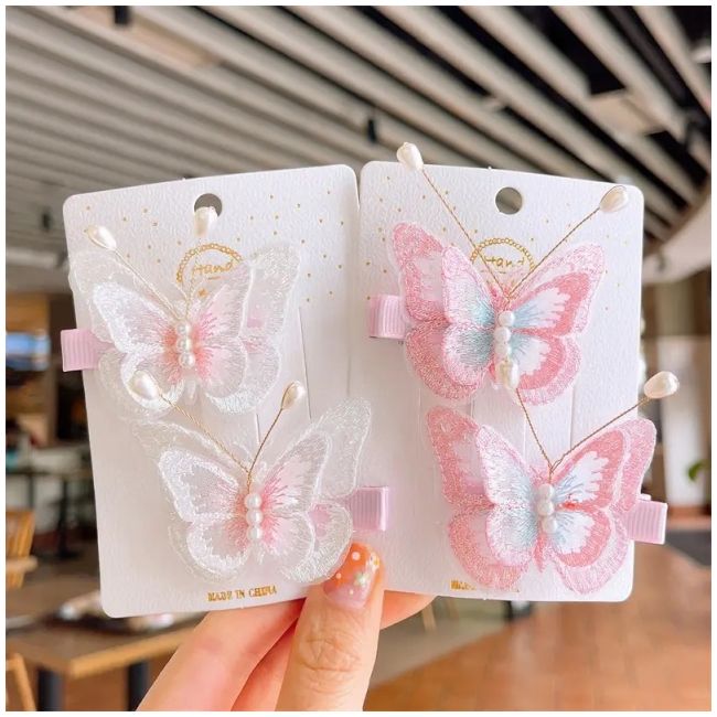 Set de 2 clame cu fluturas si perlute pentru fetite mbtuc05