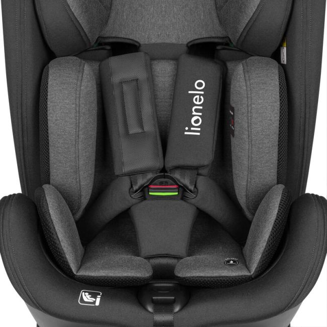 Scaun auto, Lionelo, Harper i-Size, Isofix, Cu centura TopTether, Cu spatar inclinabil in 5 pozitii, Cu tetiera reglabila in 13 pozitii, Cu tehnologie Dri Seat, Instalare cu fata inainte, 9-36 kg, 76-150 cm, Conform cu ECE R129, Gri BYNLO-HARPER_I-SIZE_BL